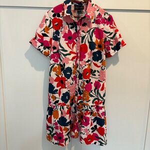 Donna Morgan Floral Button Front Dress 10 Pink Tiered Ruffle Hem Resort Brunch